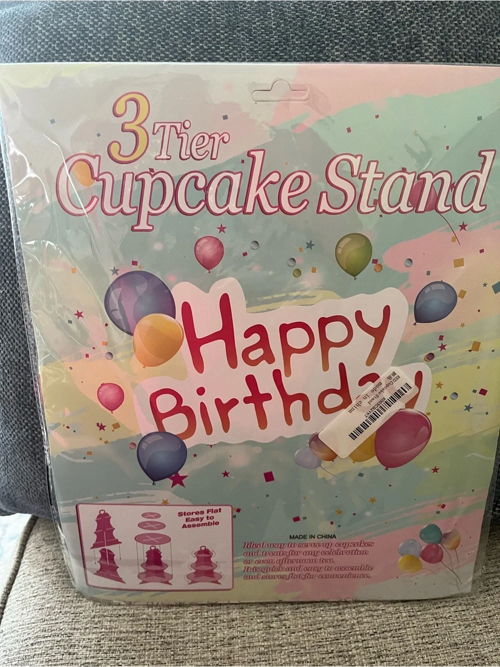 Happy Birthday 3-Tier Cupcake Stand - Pink